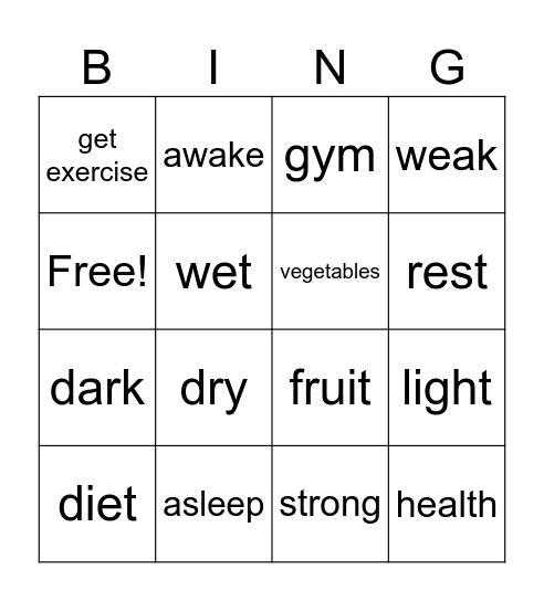 UNIT 6 - Feeling great Bingo Card