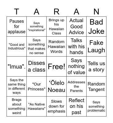 Dr Chun Bingo Card