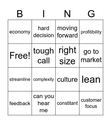 restructure Bingo Card
