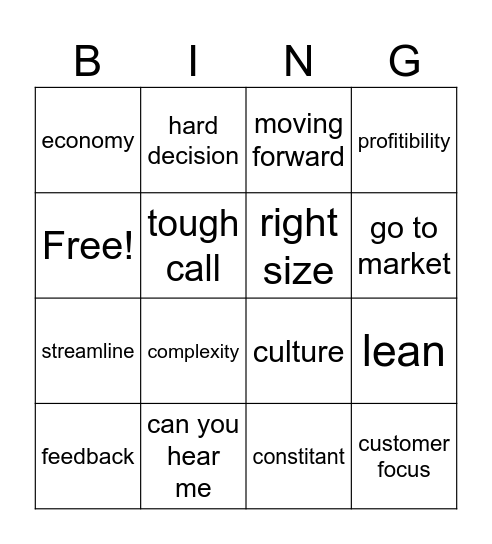 restructure Bingo Card