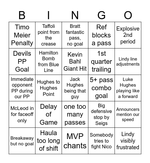 Devils Bingo Card