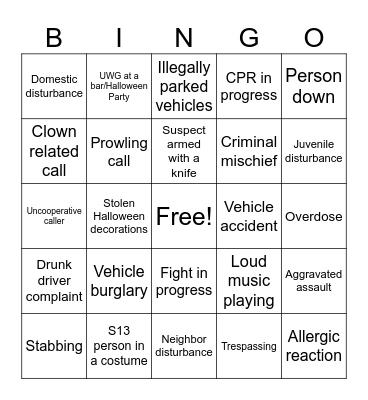 9-1-1 Call-Taker Halloween Bingo Card