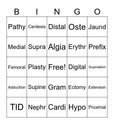 Medical Term Lesson 1-3 Bingo Card