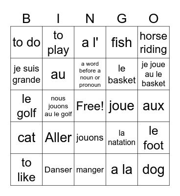 French bingo Card