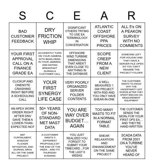 SCEAR Bingo Card