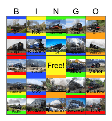 The Steam Locomotive Energy Story Bingo Card