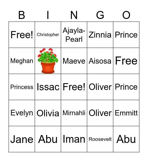 Names Bingo Card