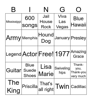 Elvis BINGO Card