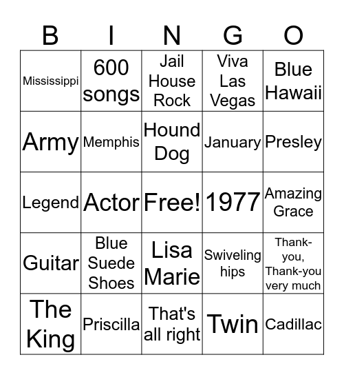 Elvis BINGO Card