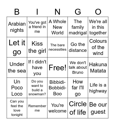 Song Bingo Card