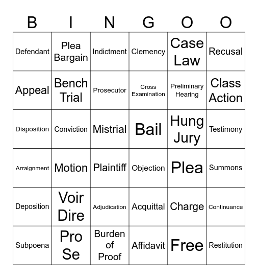 Court Terminology Bingo Card