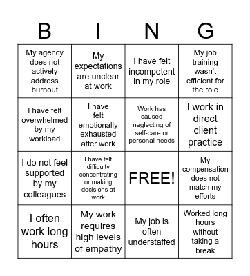 BURNOUT BINGO Card