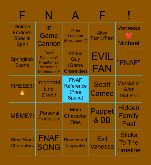 FNAF MOVIE BINGO Card