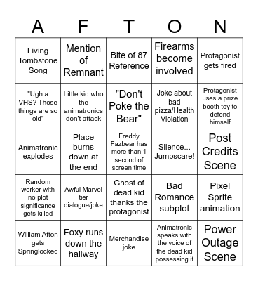 Fnaf Bingo Card