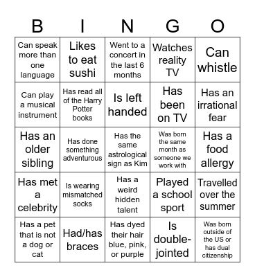 Ice Breakers! Bingo Card