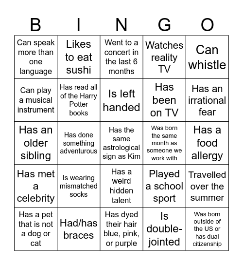 Ice Breakers! Bingo Card
