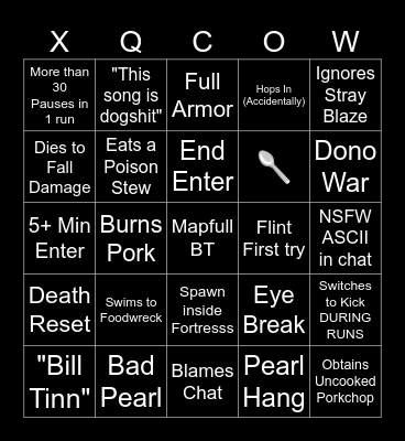 pvc minecraft speedrun bingo Card