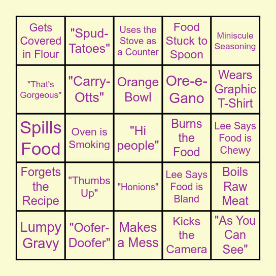 Kay's Cooking BINGO Card