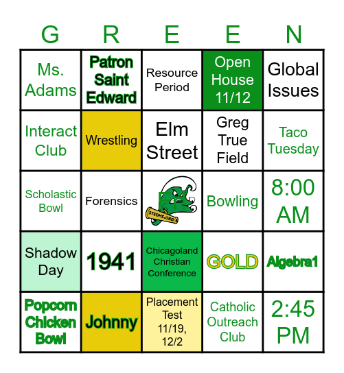 "GREEN" WAVE BINGO Card