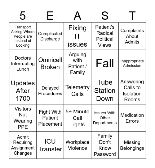 Charge Nurse Bingo Card