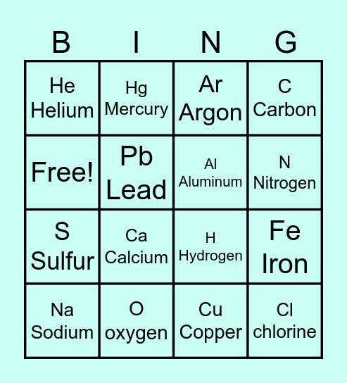 ELEMENT IN AIR Bingo Card