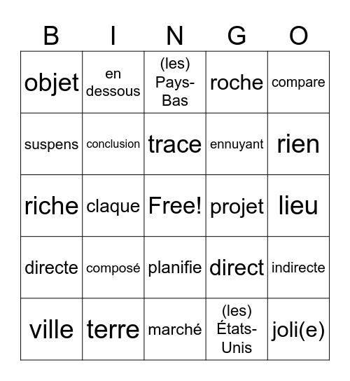 Section D: Qui arrive ce soir? Bingo Card