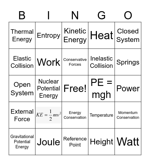 Energy Bingo Card