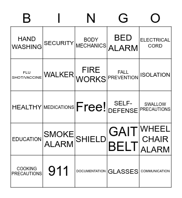 SAFETY Bingo Card
