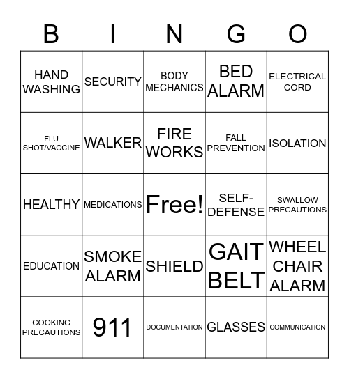 SAFETY Bingo Card