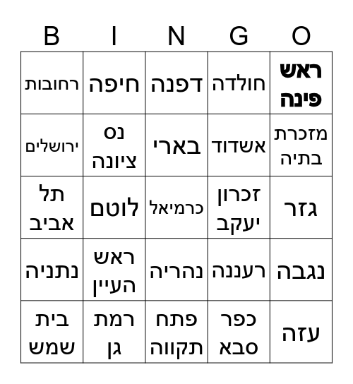 ישובים בישראל Bingo Card