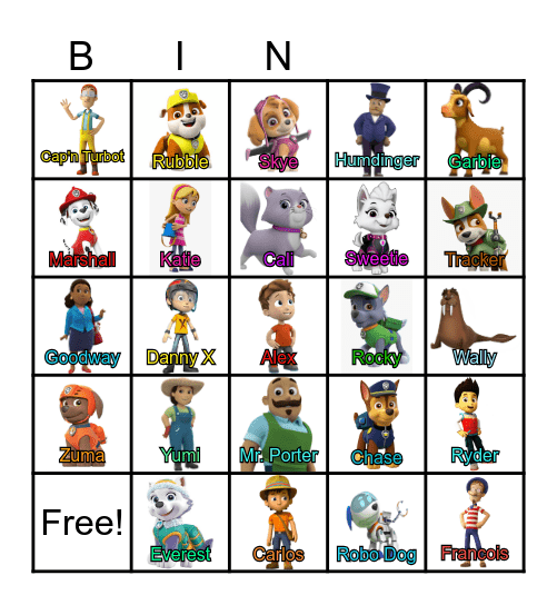 Paw Patrol Bingo Card