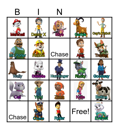 Paw Patrol Bingo Card