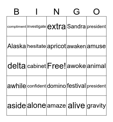 Wilson 5.5 Bingo Card