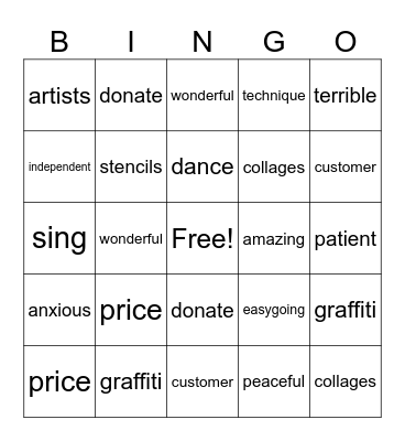 Vocabulary Bingo Card