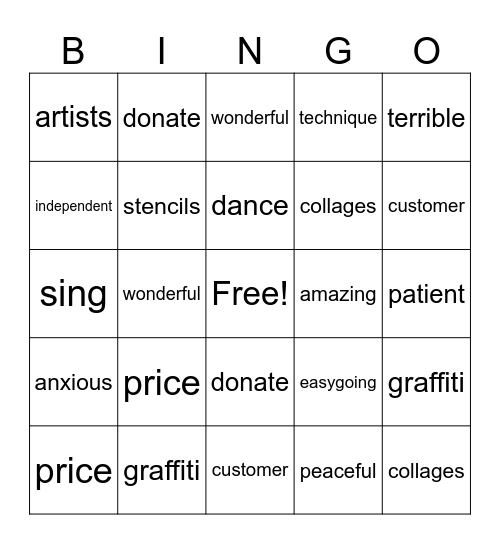 Vocabulary Bingo Card