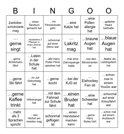 Finde eine Person, die… Bingo Card