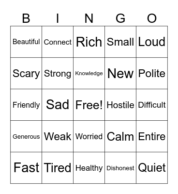 Synonym Bingo Card