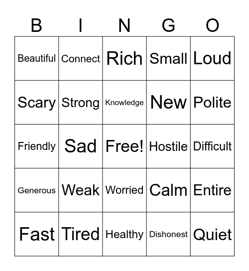 Synonym Bingo Card