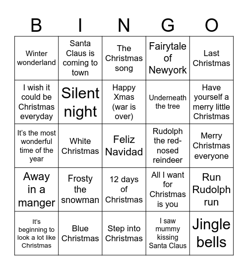 Christmas Musical Bingo Card