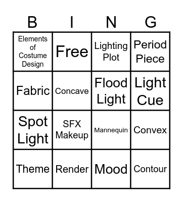 Technical Theatre Vocabulary Bingo Card