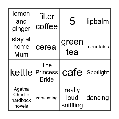 Sarah's Kitchen Tea Party Bingo Card