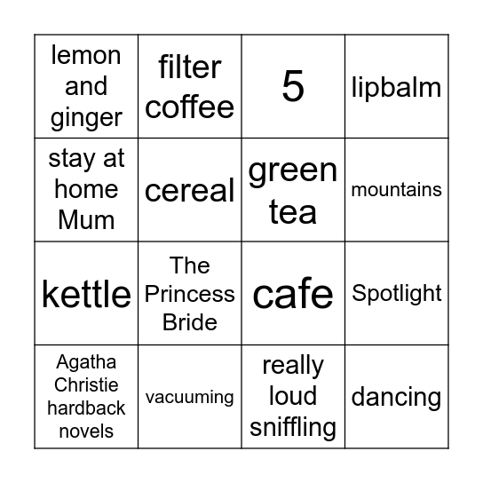 Sarah's Kitchen Tea Party Bingo Card