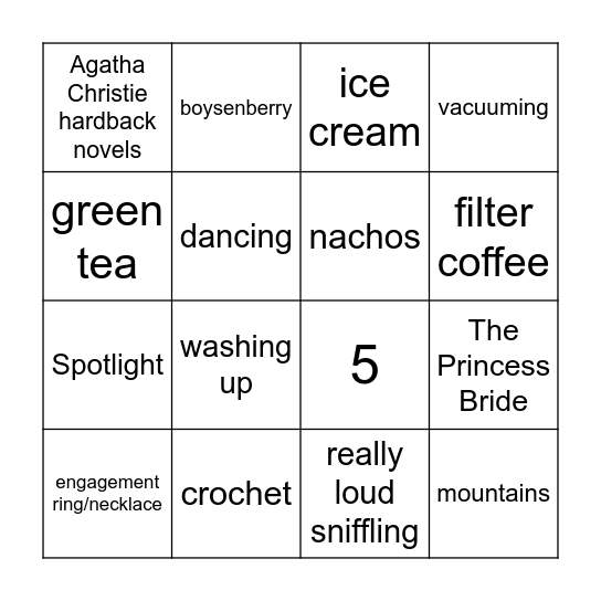 Sarah's Kitchen Tea Party Bingo Card