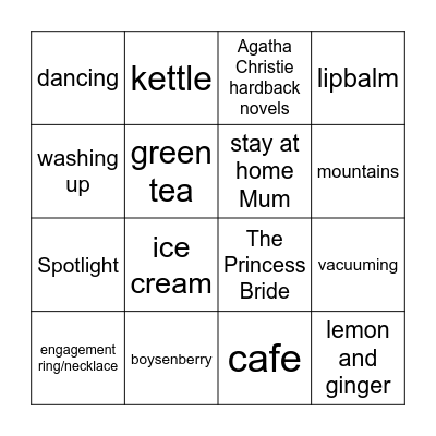 Sarah's Kitchen Tea Party Bingo Card