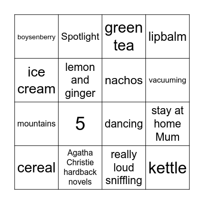 Sarah's Kitchen Tea Party Bingo Card