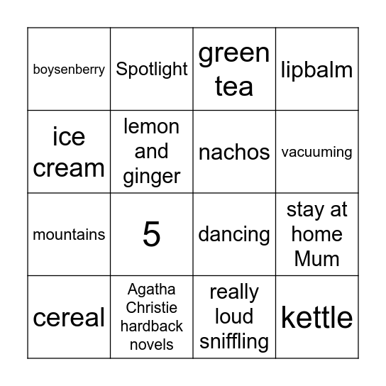 Sarah's Kitchen Tea Party Bingo Card