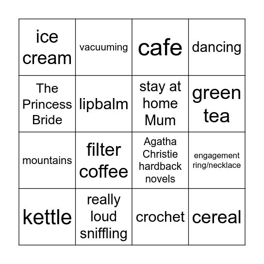 Sarah's Kitchen Tea Party Bingo Card