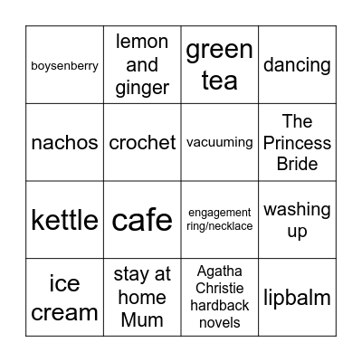 Sarah's Kitchen Tea Party Bingo Card