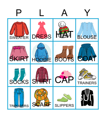 clothes Bingo Card