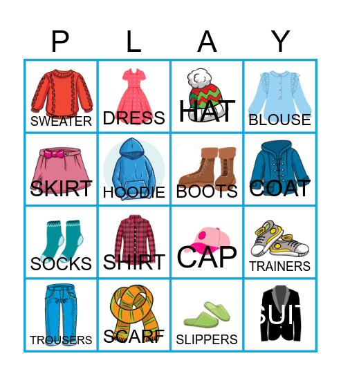 clothes Bingo Card